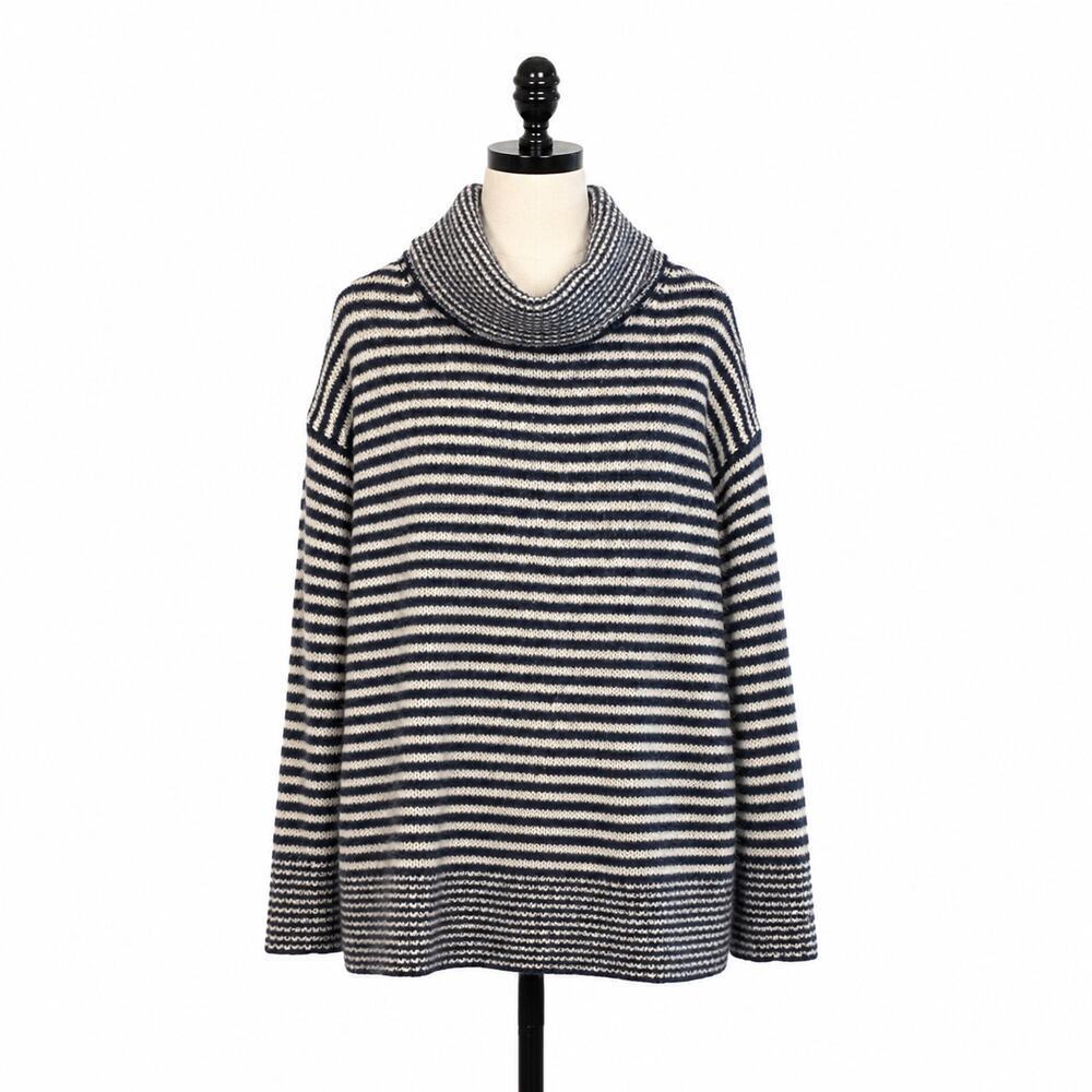 New Scotland Cashmere Silk Sweater Cowl Neck Striped Soft Luxe Womens Medium